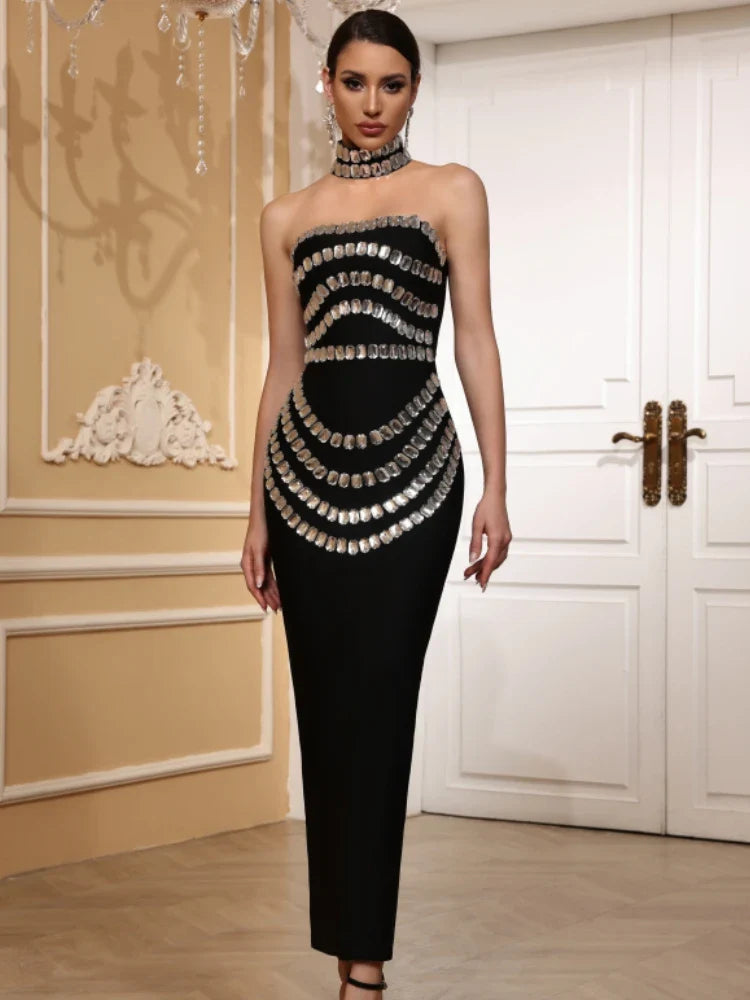 Black Strapless Beaded Maxi Dress – Elegant Gown