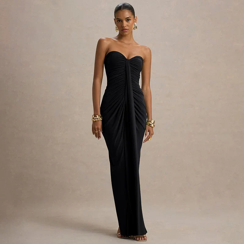Strapless Off-Shoulder Ruched Maxi Dress