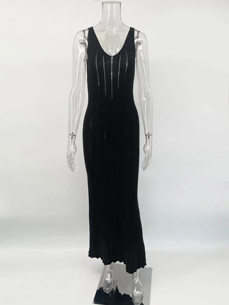 Ribbed Knit Maxi Dress | Backless Summer Beach Glam