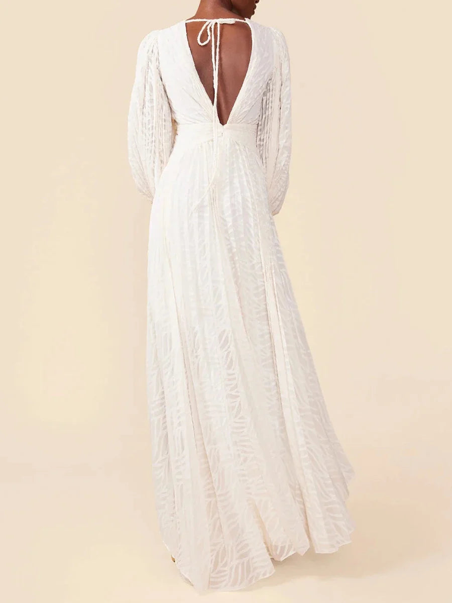 Women's O-Neck Lace-up A-Line Ankle-Length Dress