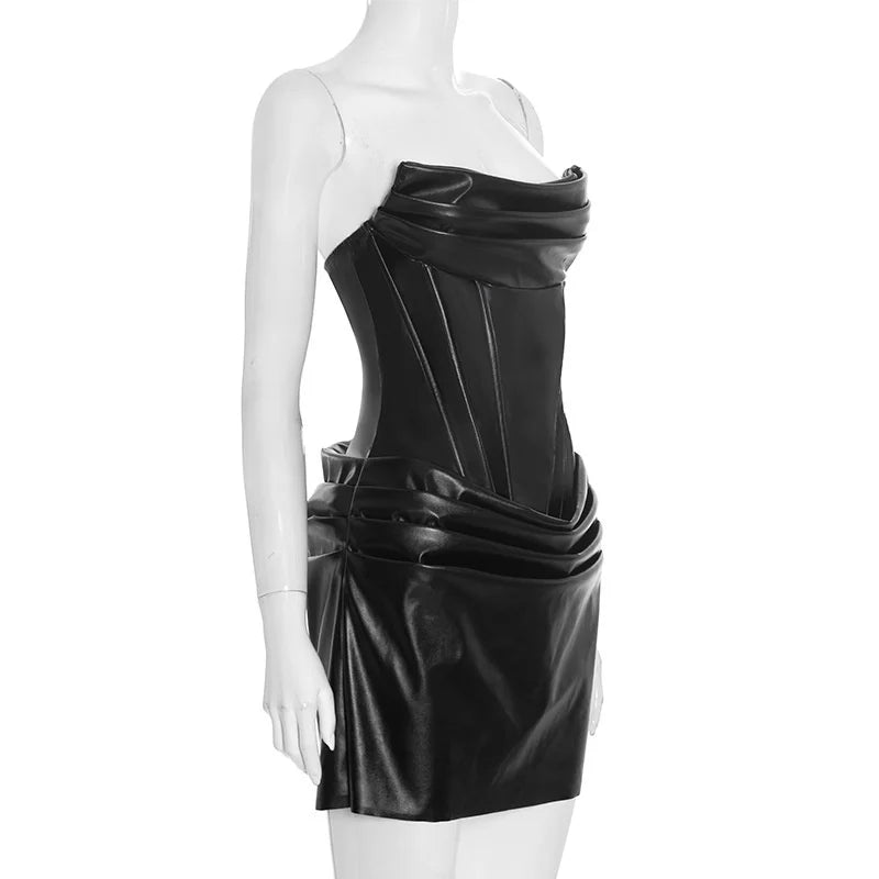 PU Leather Mini Corset Dress