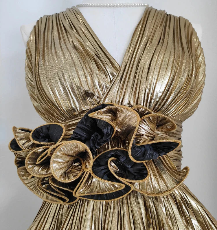 Metallic Tiered Halter Maxi Dress with Frill Layers