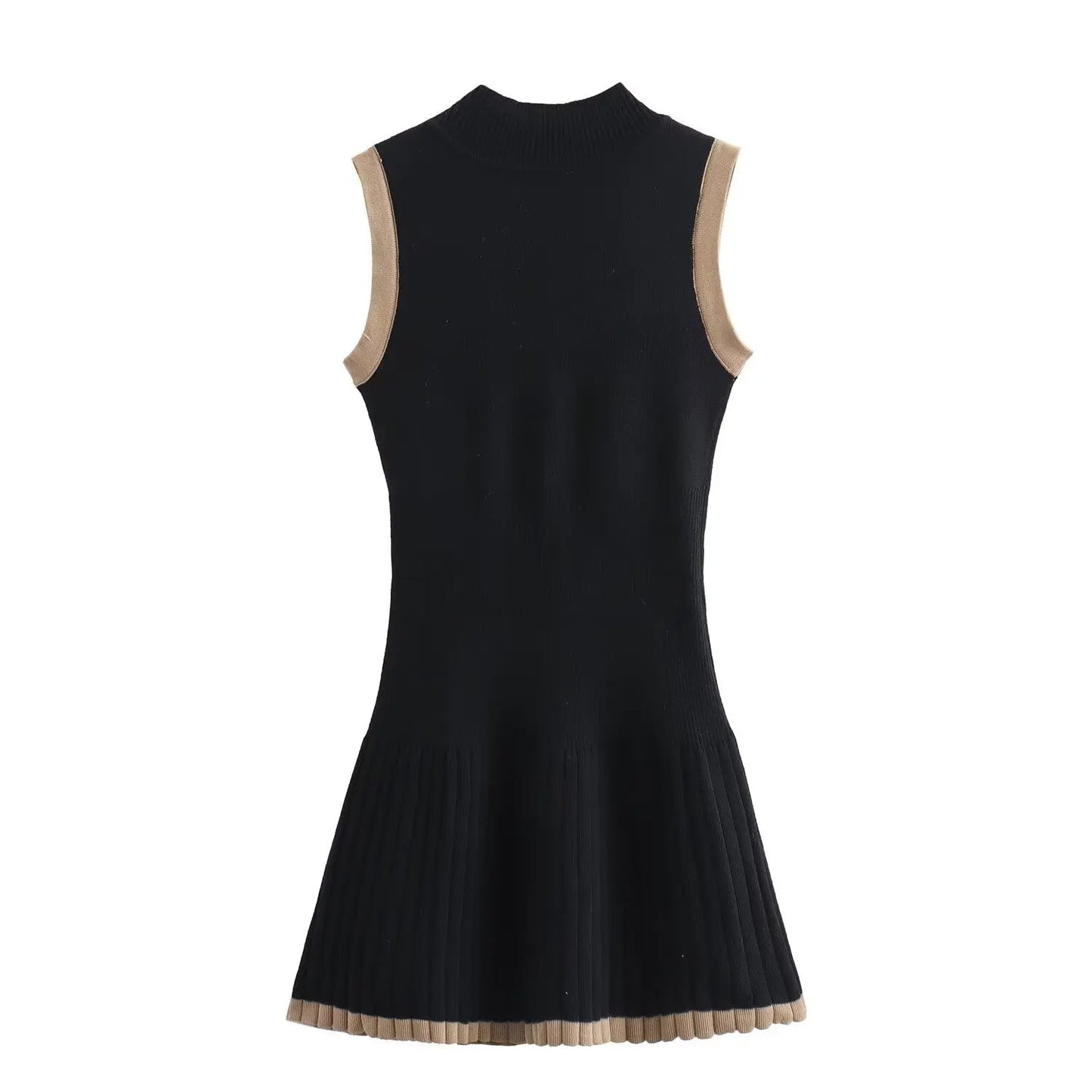 Mini Black Knitted Dress – Sleeveless Stand Collar Party Edit