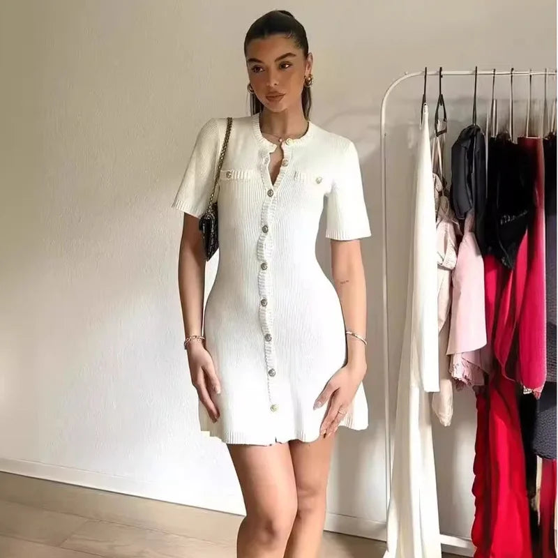 Ribbed Knit Mini Dress | Slim-Fit Buttoned Resort Look