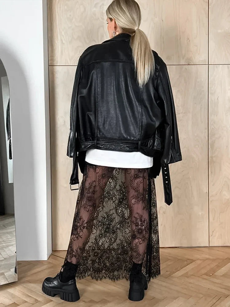 Black Lace Top and Long Skirt Set – Sheer Streetwear Co-Ord for Women