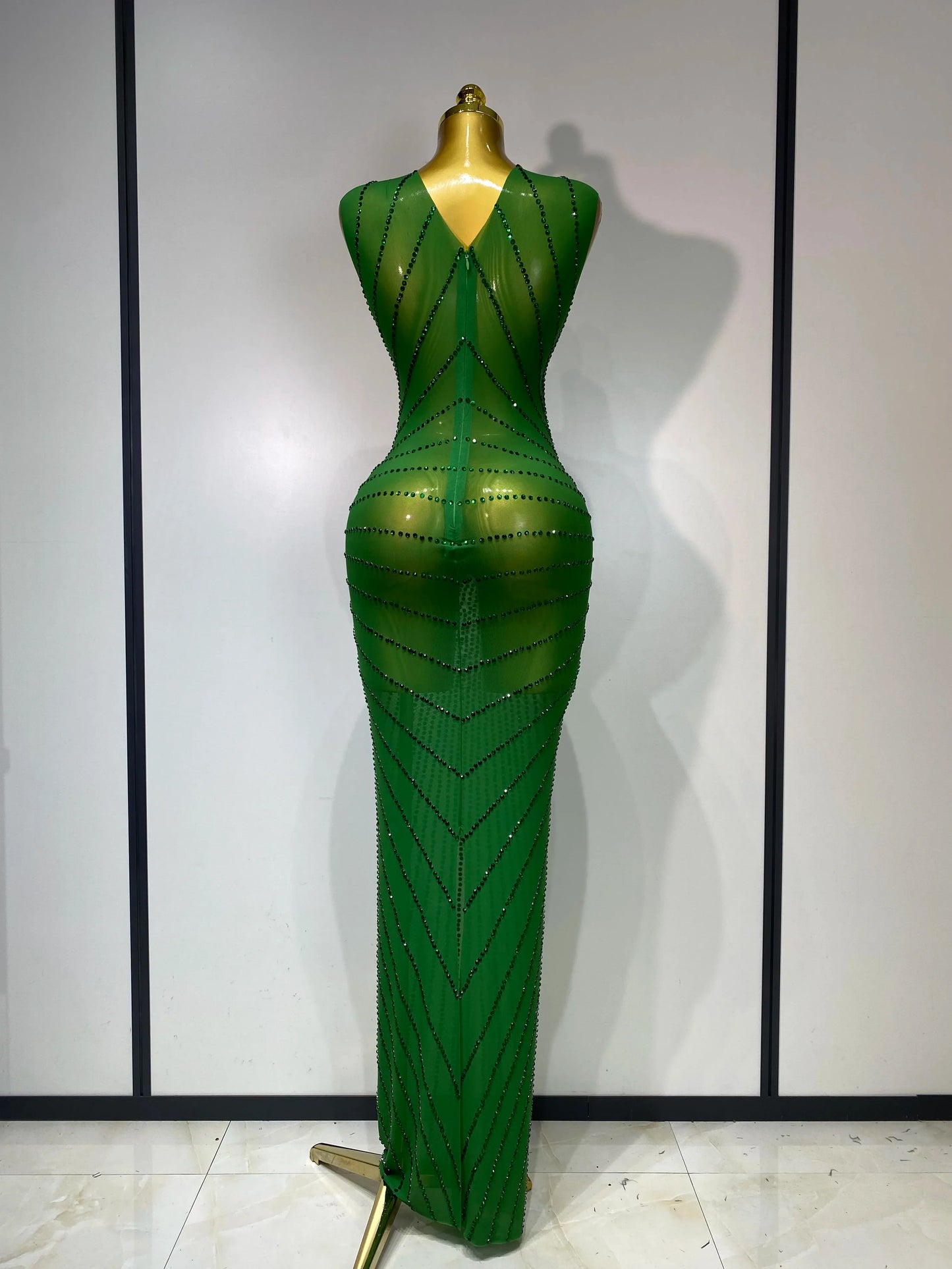 Black & Green Sparkly Rhinestone Mesh Bodycon Dress