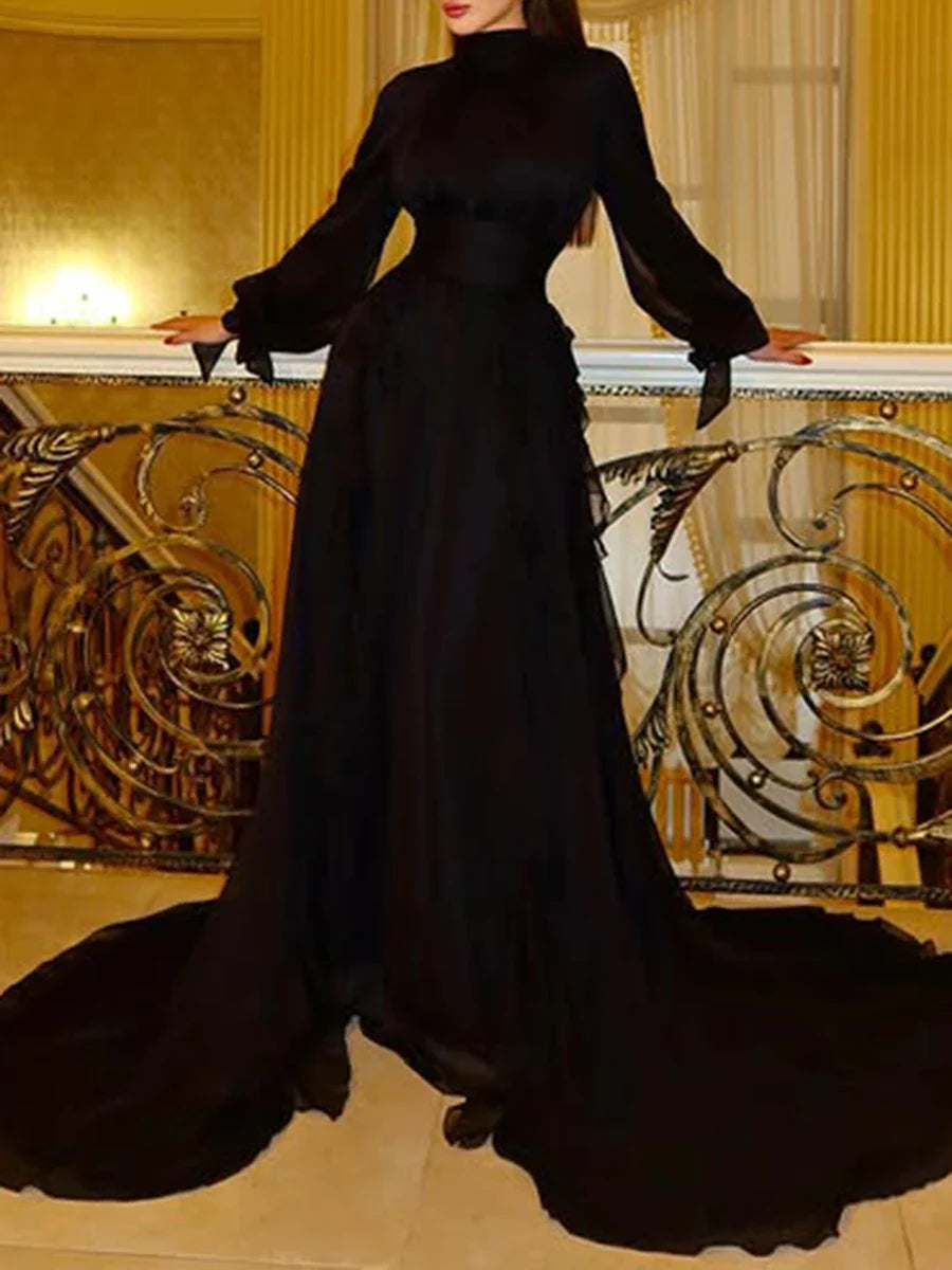 Vintage Turtleneck Full Sleeve A-Line Floor Dress