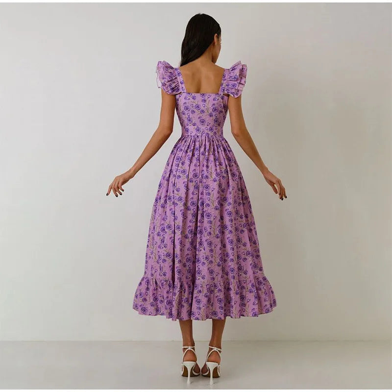 Elegant Ruffled Paisley Maxi Dress for Summer Soirees