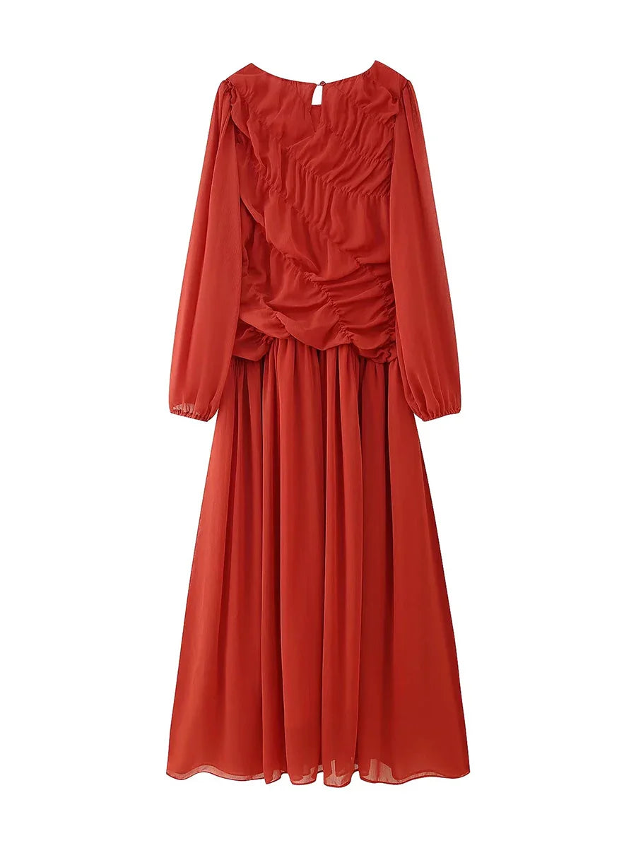 Soft Yellow Pleated Maxi Dress | Long Sleeve Elegant Lounge Look