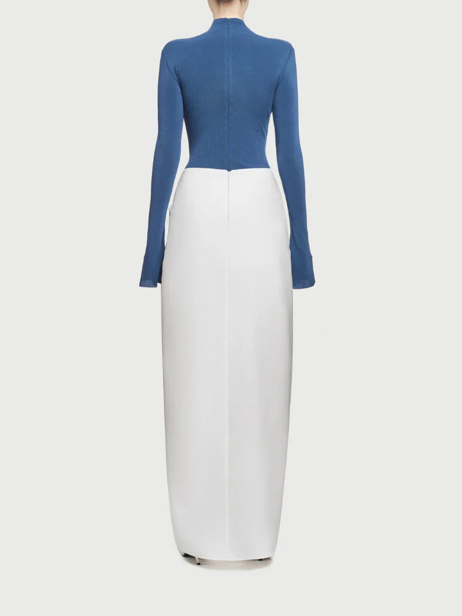 Long Sleeve Turtle Neck And Satin Hook Maxi Skirt Set