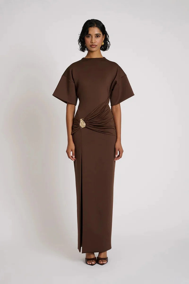 Ruched Side-Slit Maxi Dress | Sculpted Elegant Fit