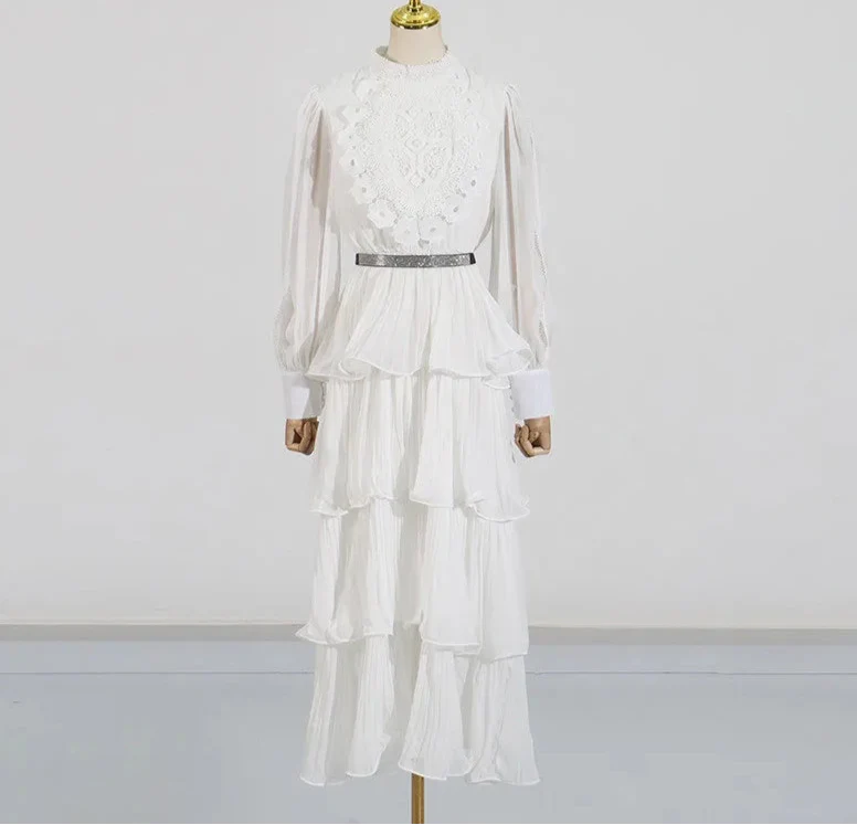 Red Lace Ruffle Maxi Dress | Tiered Layer Boho Party Gown