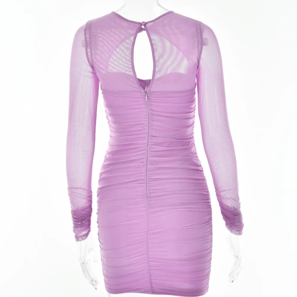 Mesh Pleated Cutout Mini Dress