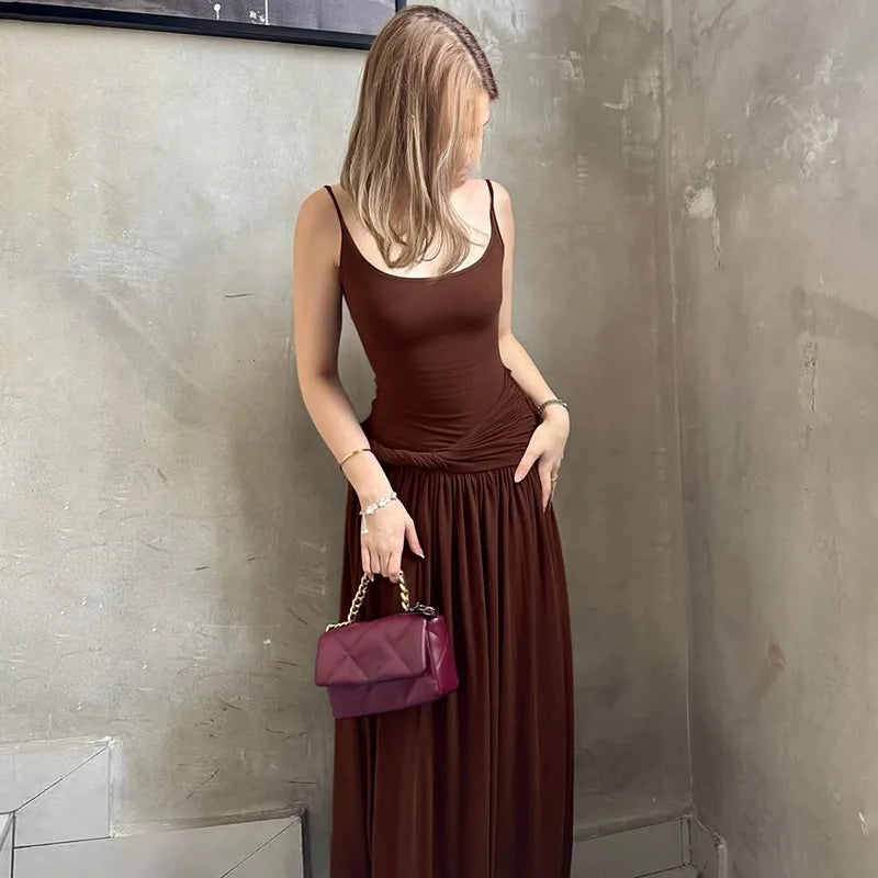 Sling Twisted Pleated Maxi Dress
