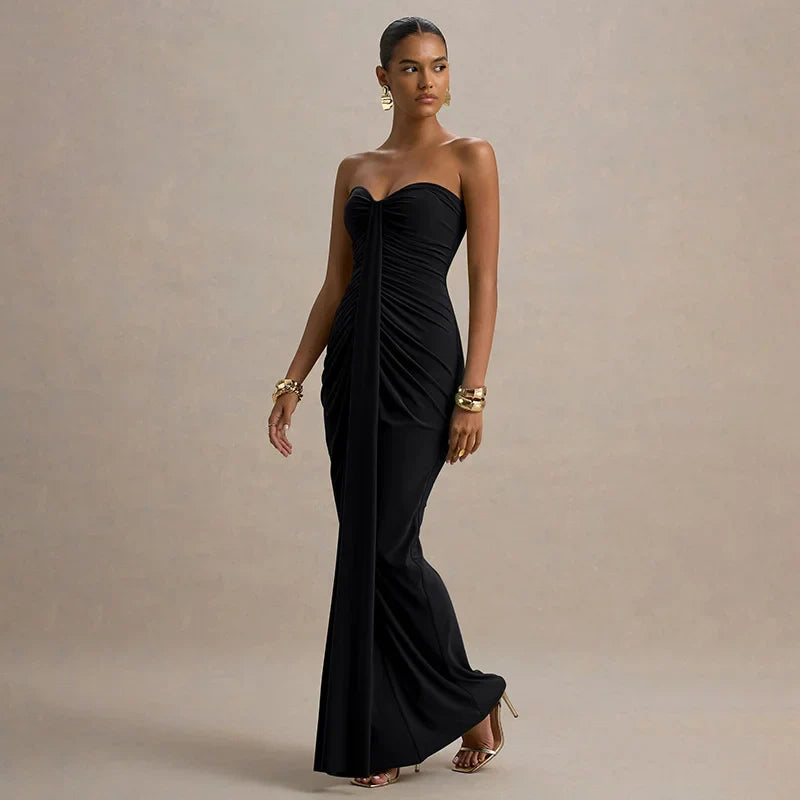 Strapless Off-Shoulder Ruched Maxi Dress