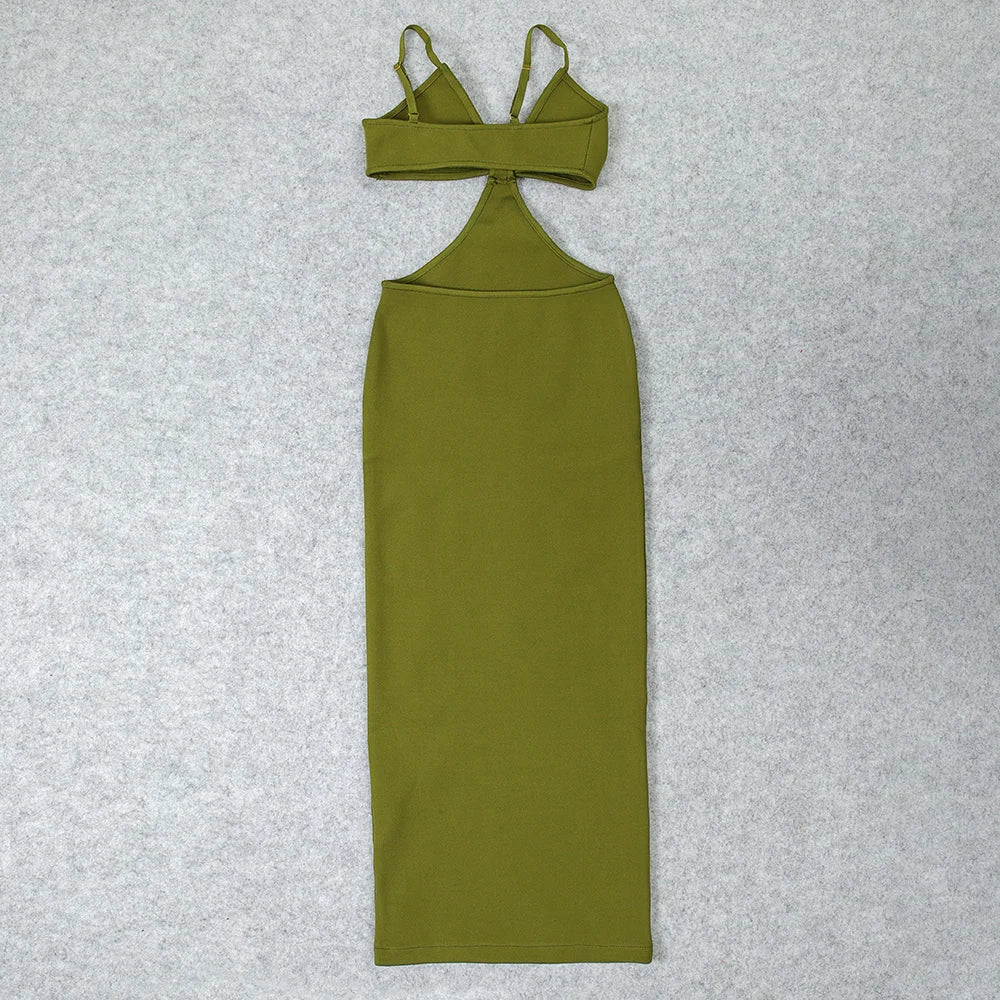 Green Cut Out Bralette Maxi Dress | Sleek Summer Occasionwear
