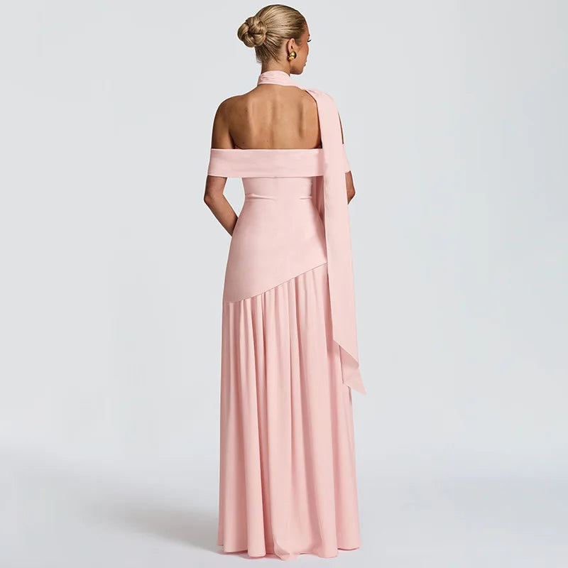 Off Shoulder Pleated Maxi With Scarf