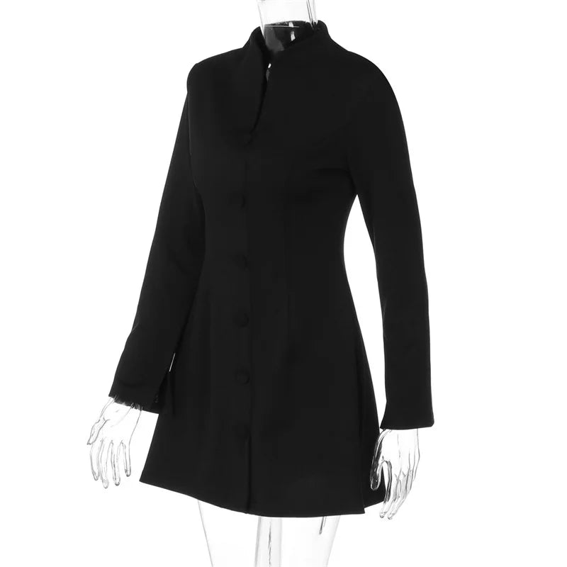 Solid Long Sleeve Buttoned Blazer Mini Dress