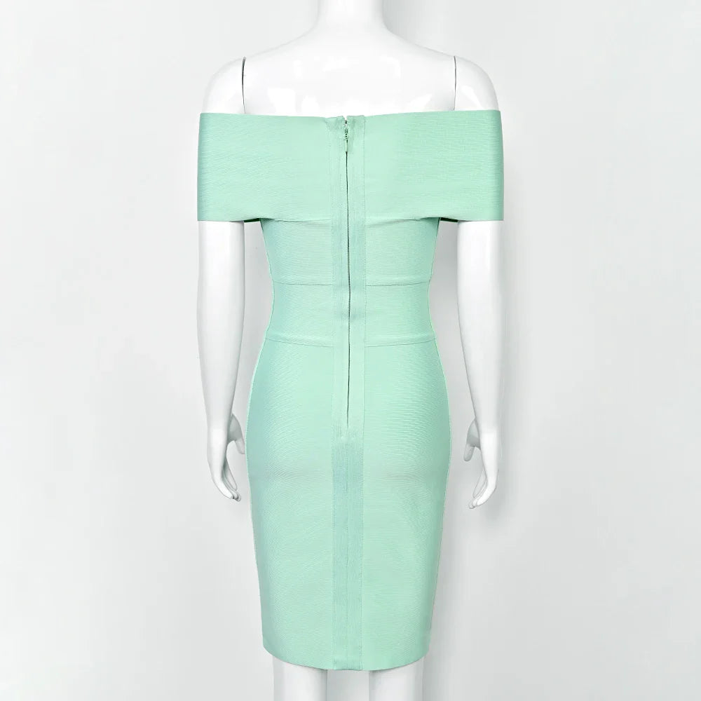 Mint Off Shoulder Bandage Dress | Sculpted Bardot Cocktail Mid