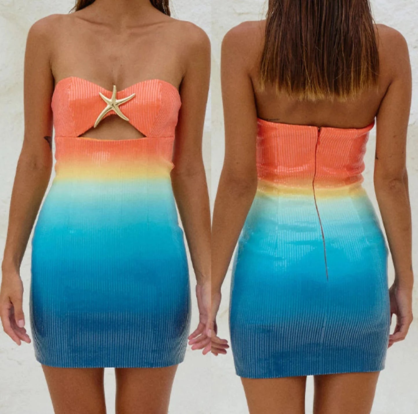 Gradient Sequin Strapless Mini Dress with Starfish Cutout