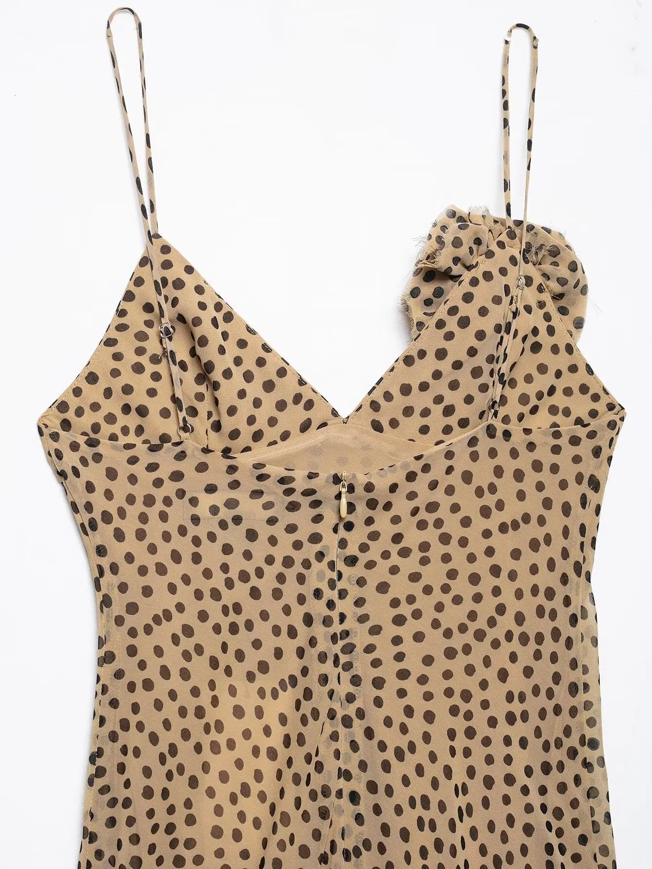 Dotted V-Neck Spaghetti Strap Stretch Maxi Dress