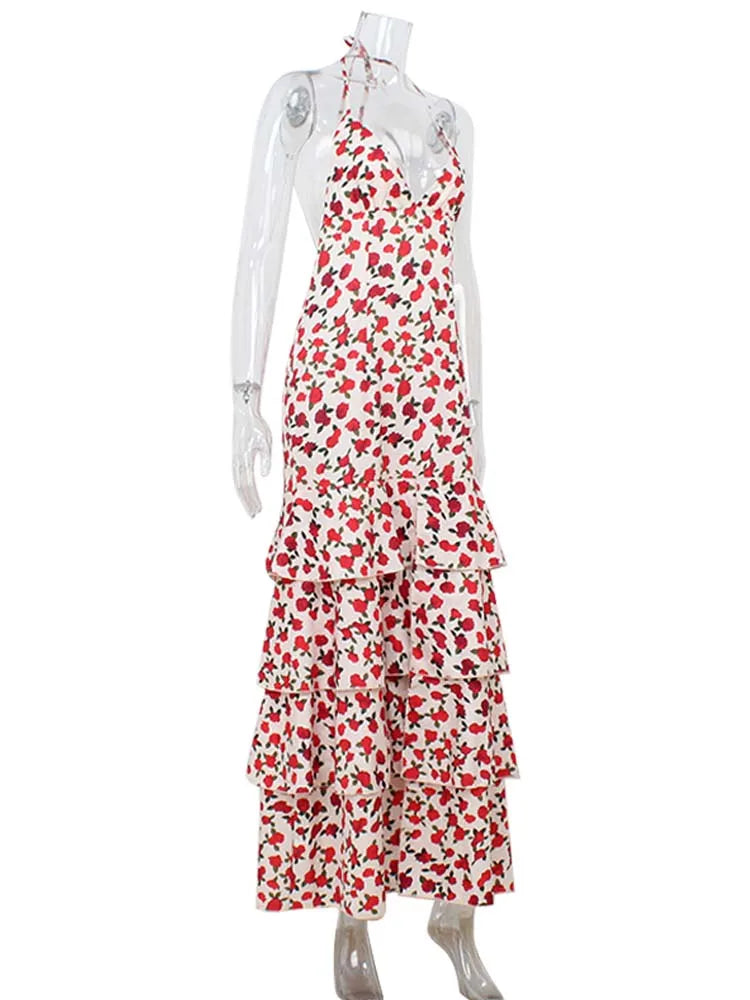 Floral Split Ruffle Bodycon Maxi Dress