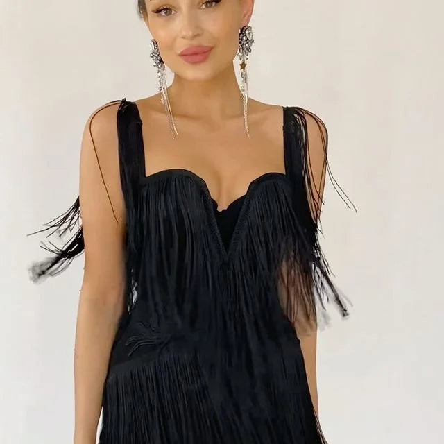 Off-Shoulder Strapless Tassel Mini Dress