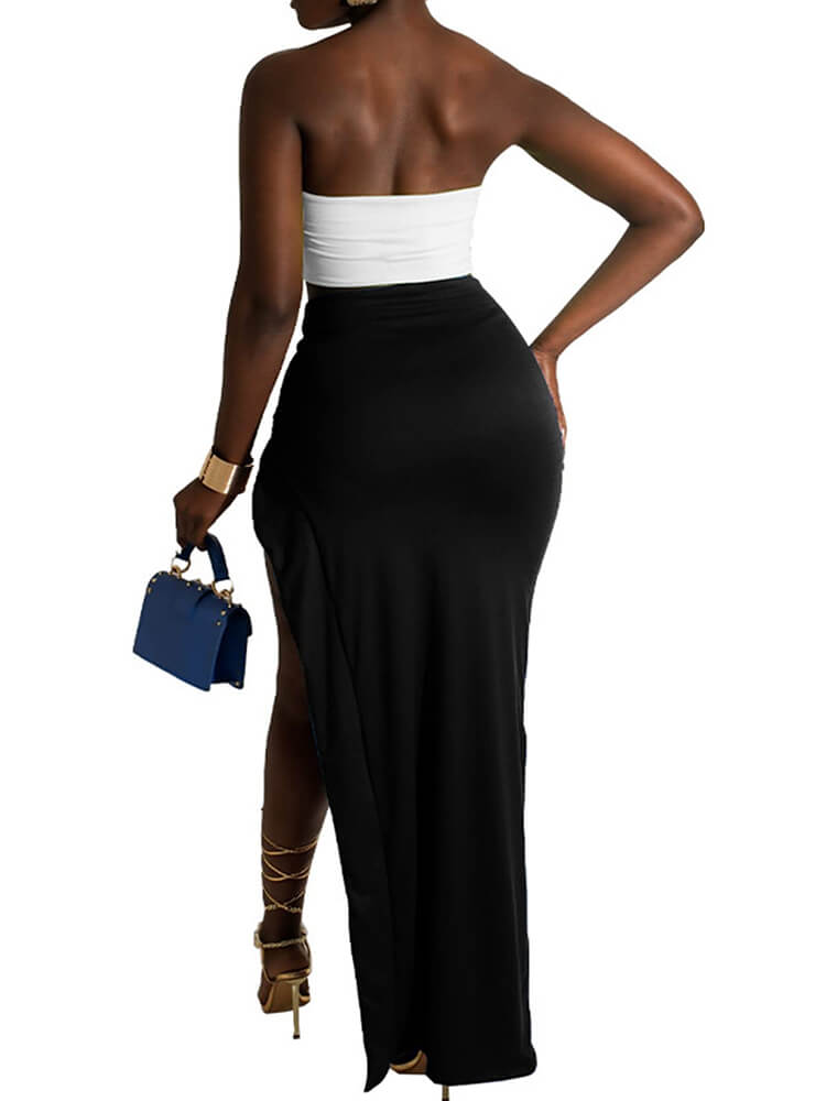 Two Piece Crop Top High Slit Midi  Skirt Set