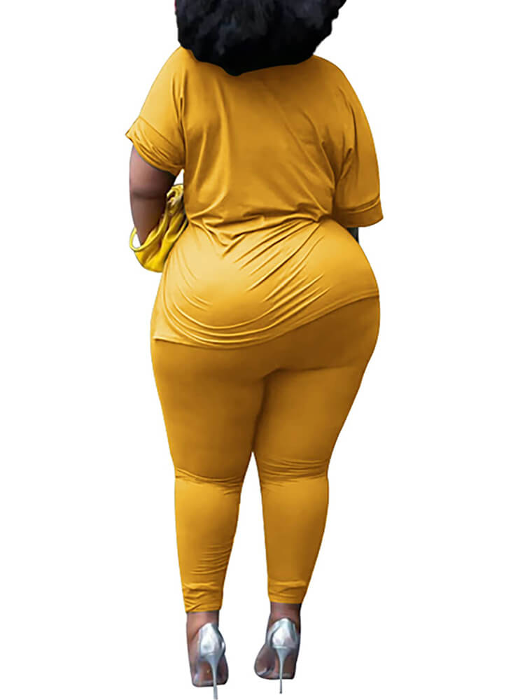 Plus Size Short Sleeve Tops Bodycon Long Pants Set