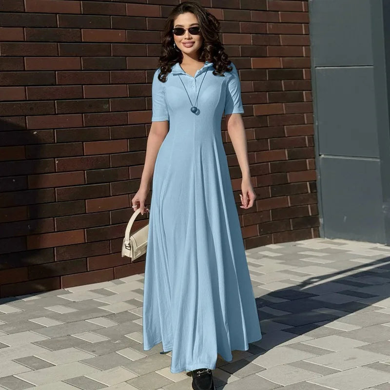 Sky Blue Knit Maxi Dress | Effortless All-Day Elegance