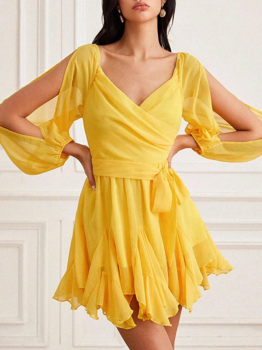 Yellow Ruffle Mini Dress | Long Sleeve A-Line for Summer Glow