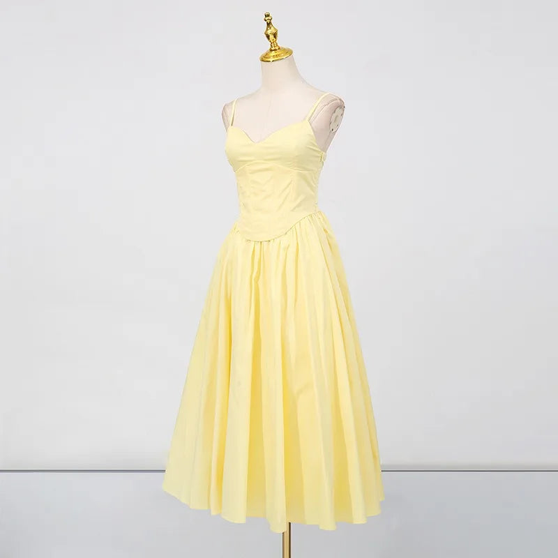 Yellow Corset-style Party Dress | Elegant Sleeveless Flair