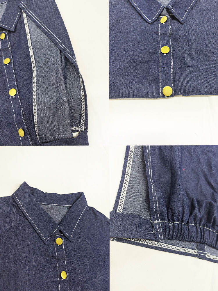 Denim Sleeveless Button Down Crop Tops