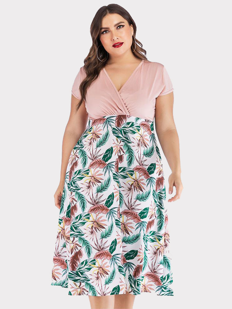 Color Block Floral Printed Dress