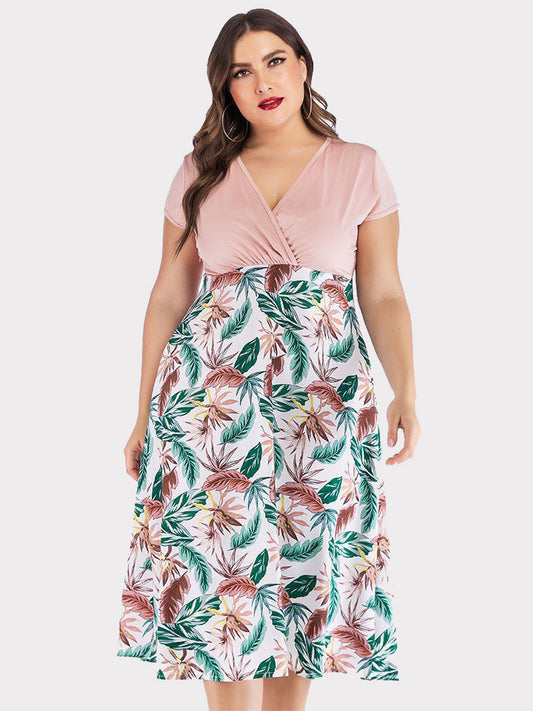 Color Block Floral Printed Dress