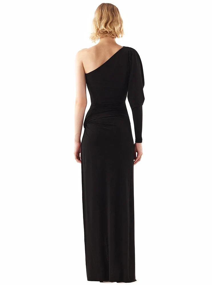 One-Shoulder Black Maxi Dress | Elegant Split Evening Gown