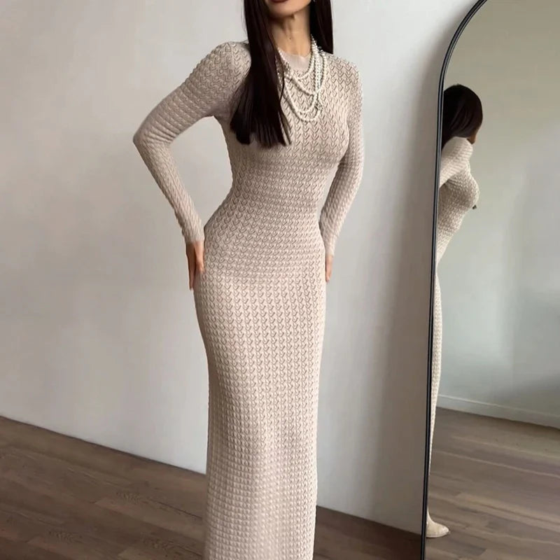 Burgundy Long Sleeve Knit Maxi Dress | Fall Statement Fit