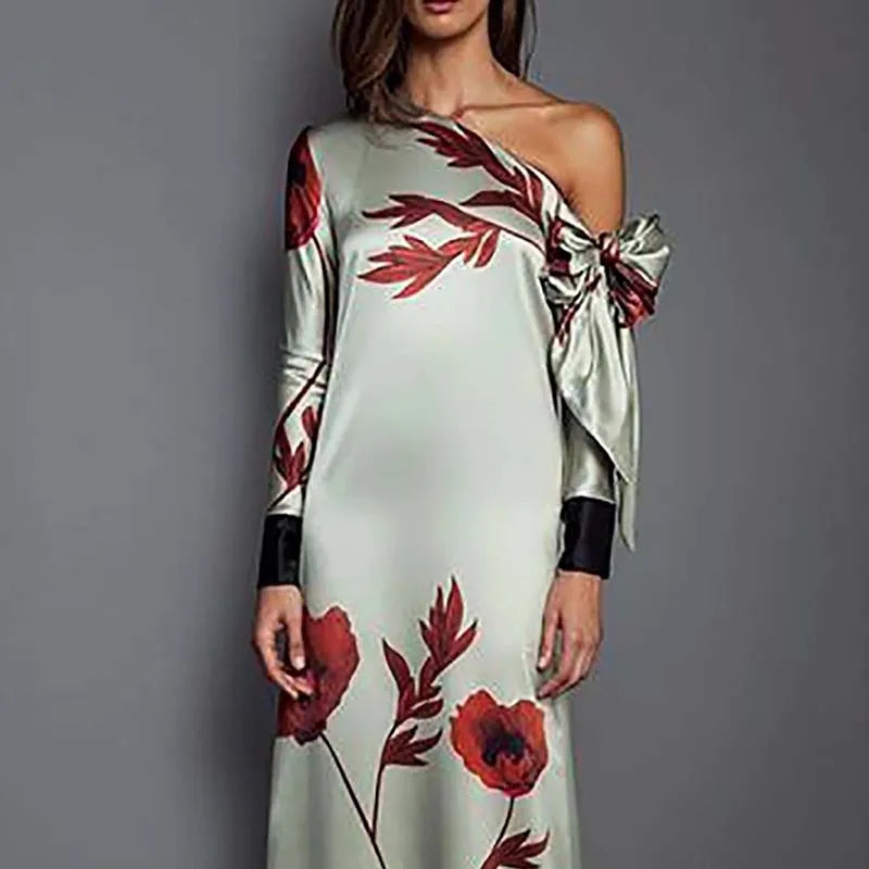 Floral One-Shoulder Maxi Dress | Elegant Autumn Print Gown