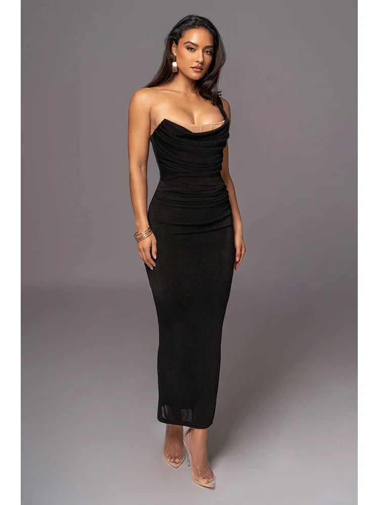 One Shoulder Mesh Bandage Dress | Black Bodycon Gown