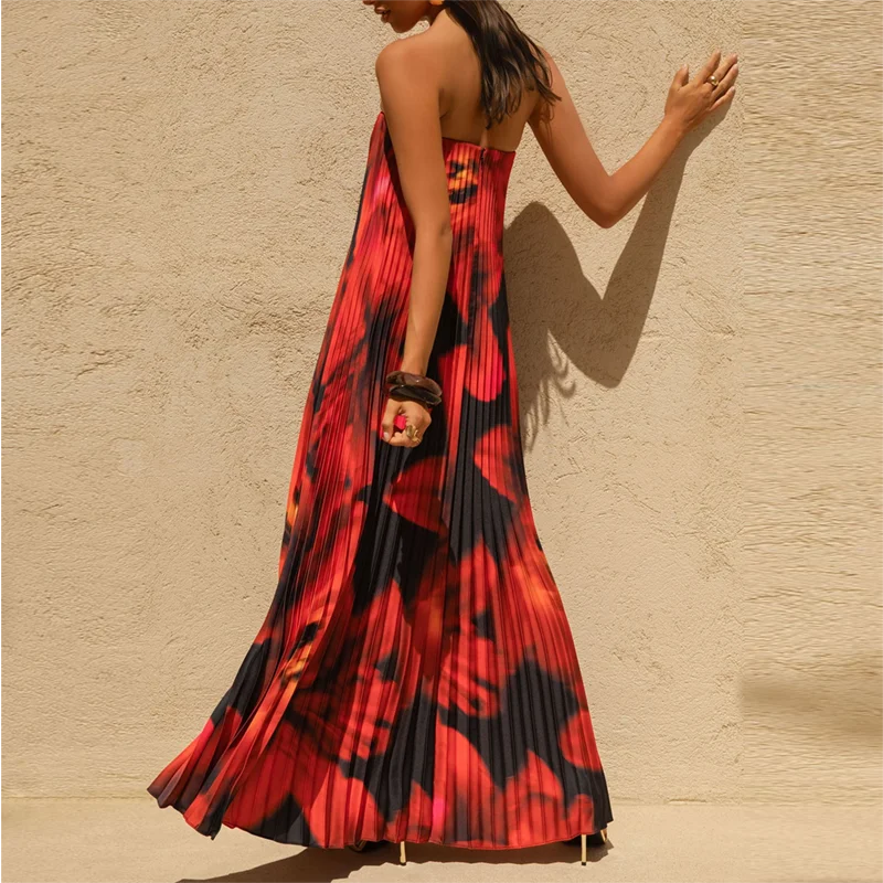 Strapless Floral Pleated Maxi Dress | Effortless Movement