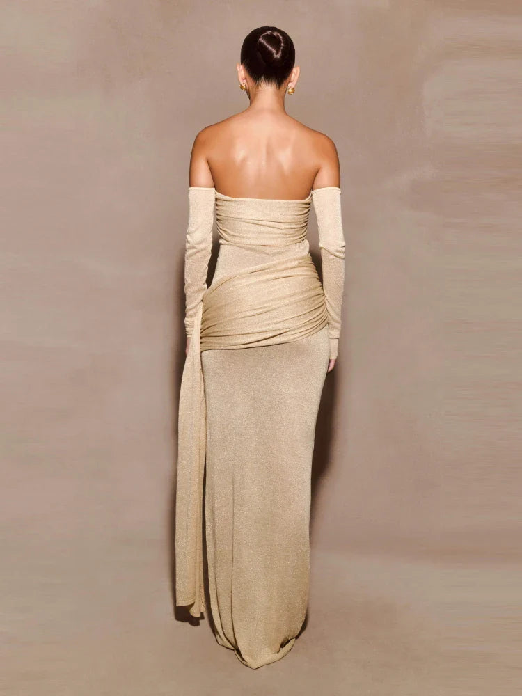 Strapless Draped Evening Gown | Sculpted Formal Elegance