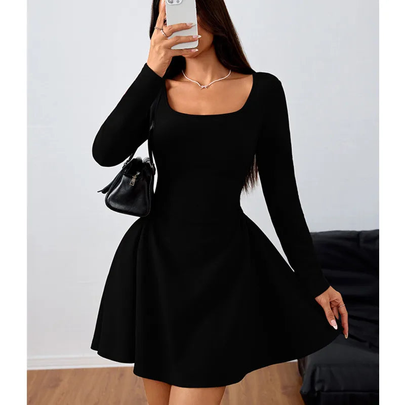 Red Square Neck Mini Dress | Elegant Above-Knee Fit for Events