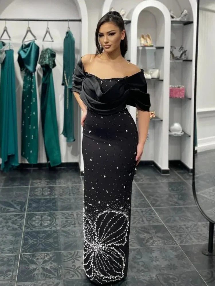 Off-Shoulder Crystal Bodycon Evening Gown