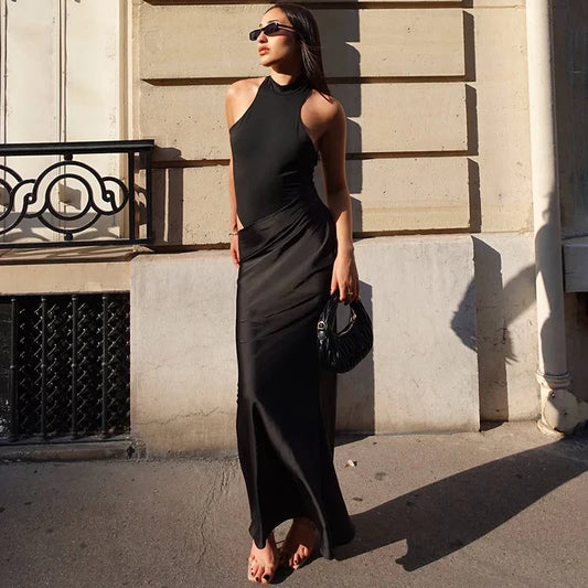 Black Sheath Maxi Dress | Sleek Hollow Out Summer Statement