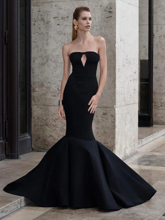 Black Strapless Mesh Patchwork Mermaid Dress | Bodycon Gown