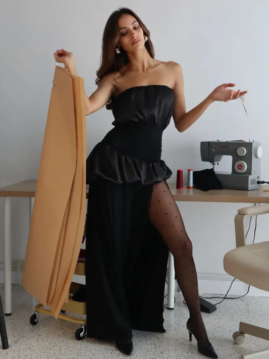 Black Strapless Peplum Gown | Floor-Length Modern Elegance