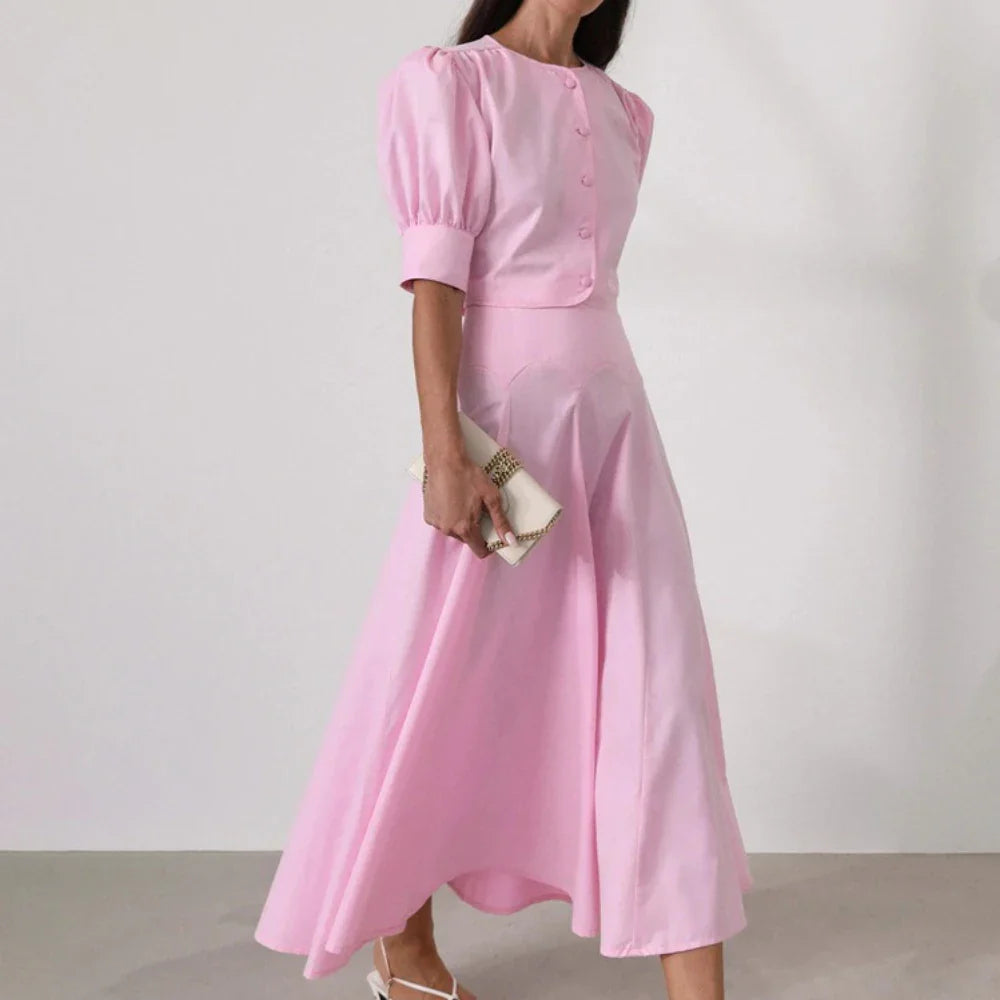 Blush Pink Two-Piece Midi Dress | Elegant Day-to-Night Set