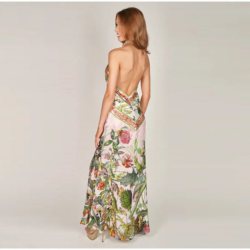 Floral Halter Backless Maxi Dress | Breezy Garden Party Style