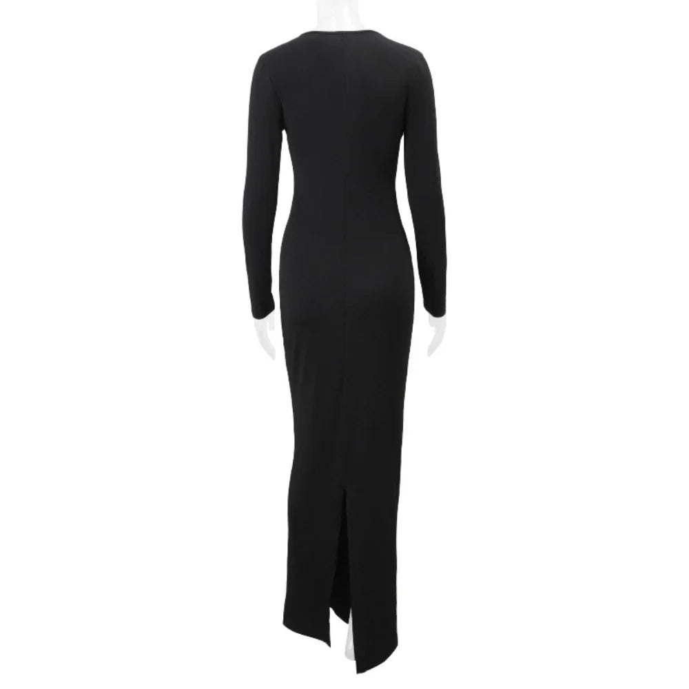 Black Cutout Sheath Maxi Dress | Long Sleeve Ankle-Length Glam