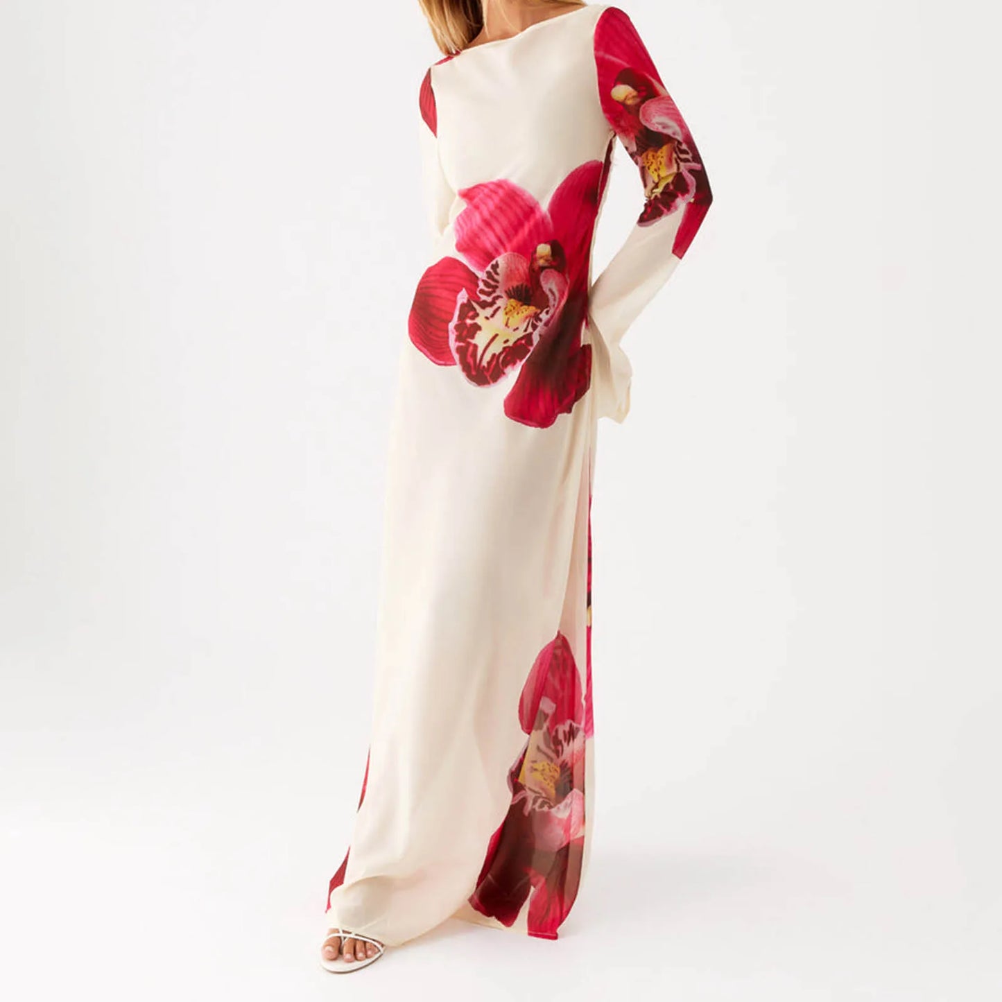 White & Red Floral Maxi Dress | Modern Fit Summer Statement